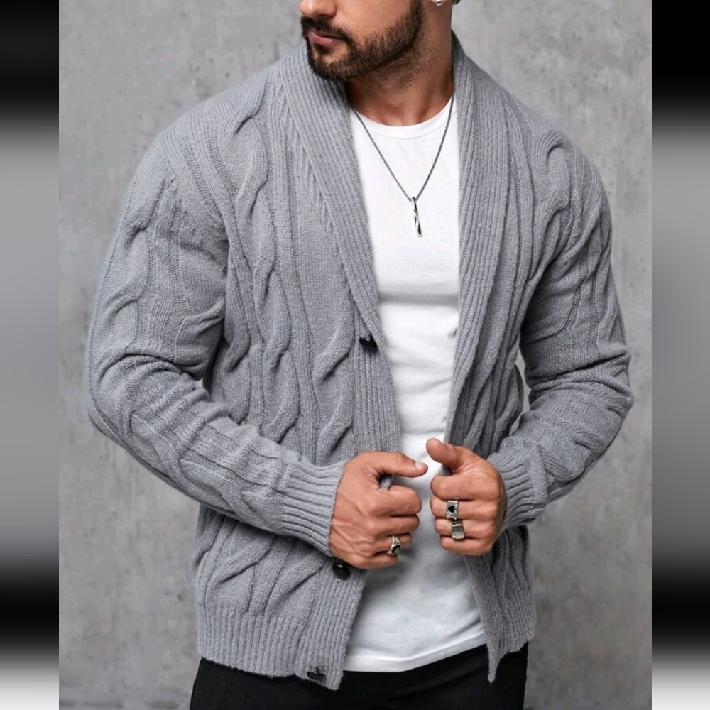 Brand new, Men's heavy Knit Cardigan gray